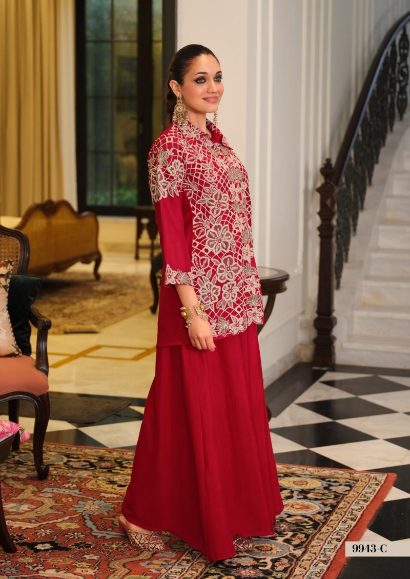 D 9943 C By Zaveri Chinon Embroidery Co Ord Set